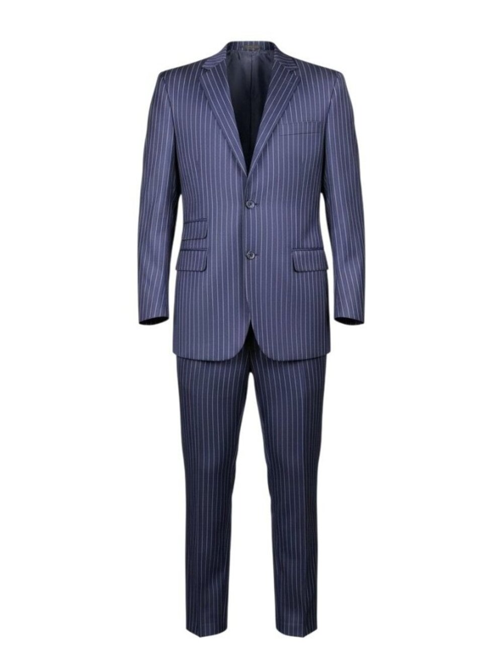 Falcone Mens Navy Pinstripe Two-Piece Suit 46R Pants 40W Super 100s